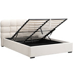 Lola - Lit Coffre Adulte 140x190 cm avec Sommier et Tête de Lit Capitonnée en Velours - Beige