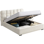 Lola - Lit Coffre Adulte 160x200 cm avec Sommier et Tête de Lit Capitonnée en Tissu Bouclé - Beige