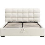 Lola - Lit Coffre Adulte 160x200 cm avec Sommier et Tête de Lit Capitonnée en Tissu Bouclé - Beige