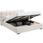 Lola - Lit Coffre Adulte 180x200 cm avec Sommier et Tête de Lit Capitonnée en Velours - Beige