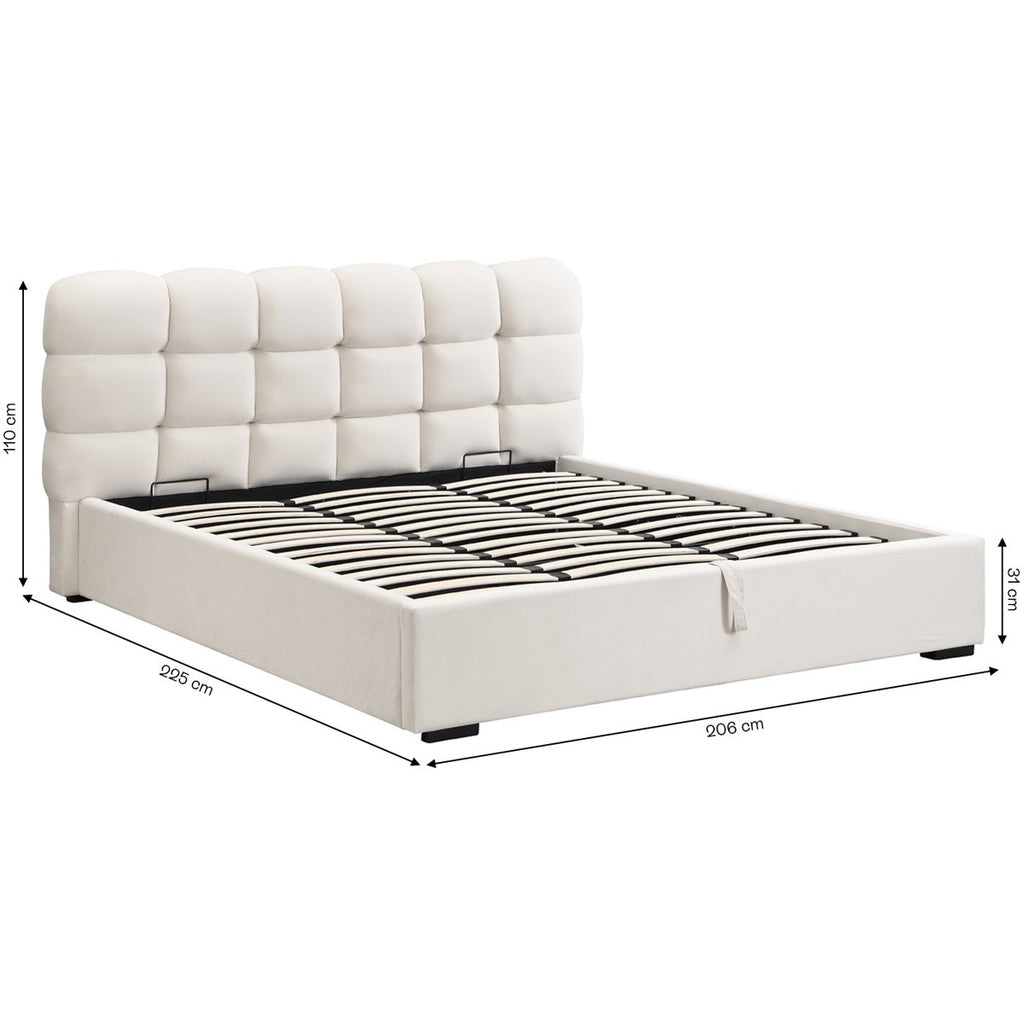 Lola - Lit Coffre Adulte 180x200 cm avec Sommier et Tête de Lit Capitonnée en Velours - Beige