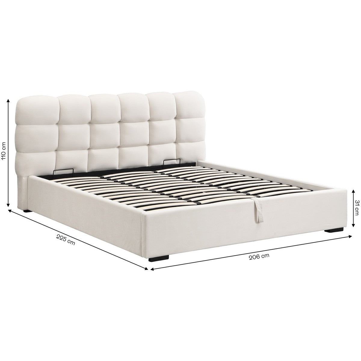 Lola - Lit Coffre Adulte 180x200 cm avec Sommier et Tête de Lit Capitonnée en Velours - Beige