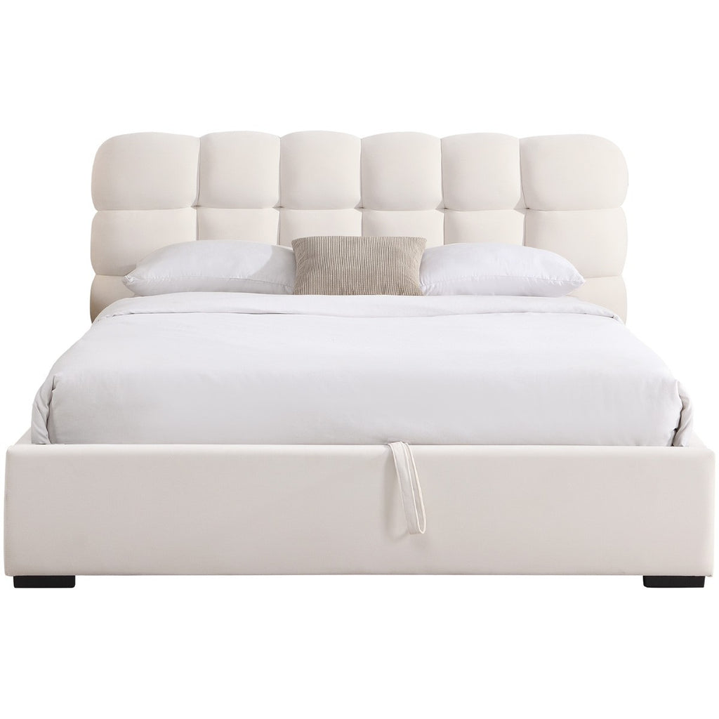 Lola - Lit Coffre Adulte 180x200 cm avec Sommier et Tête de Lit Capitonnée en Velours - Beige