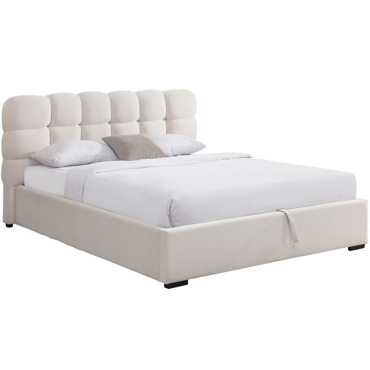 Lola - Lit Coffre Adulte 180x200 cm avec Sommier et Tête de Lit Capitonnée en Velours - Beige