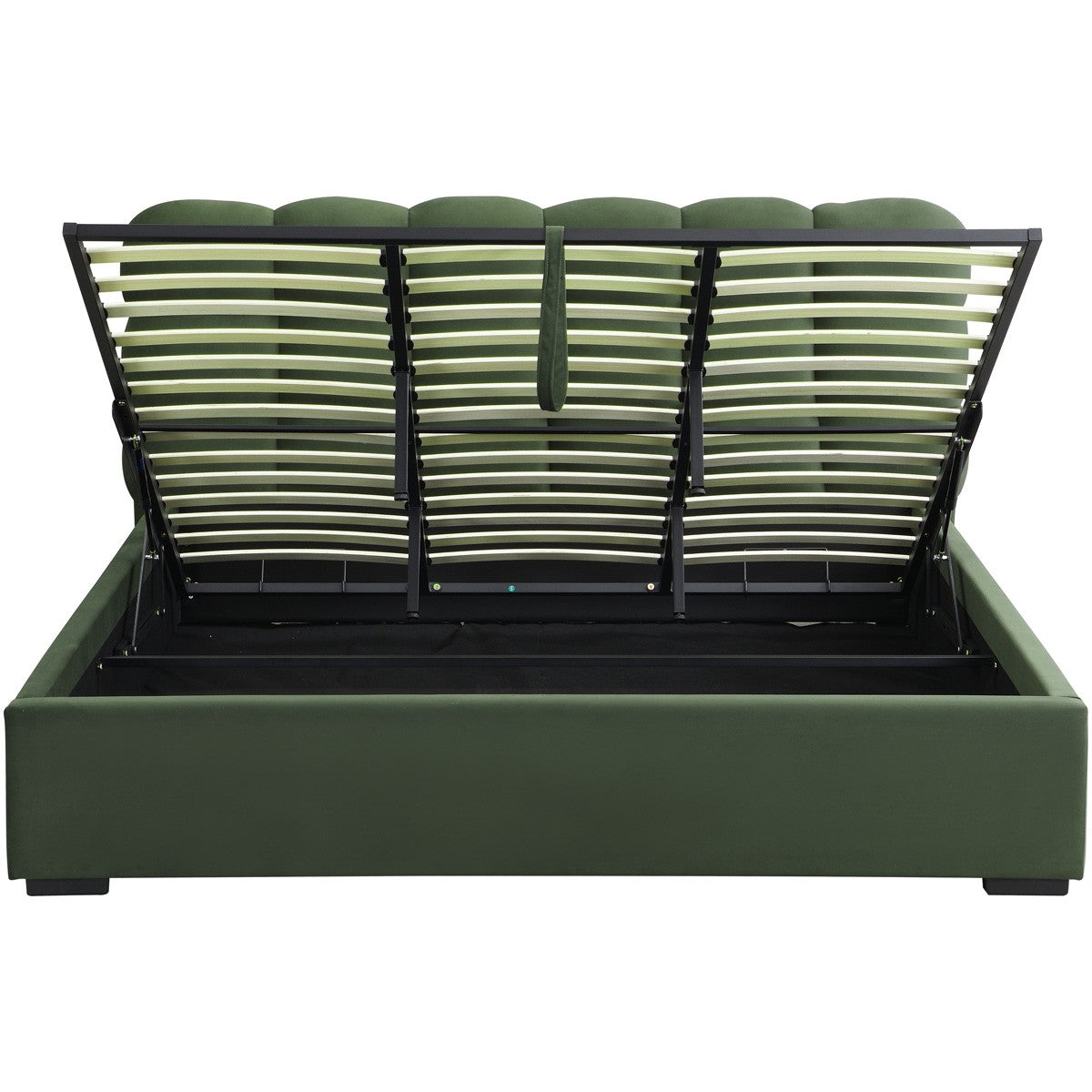 Lola - Lit Coffre Adulte 180x200 cm avec Sommier et Tête de Lit Capitonnée en Velours - Vert Kaki
