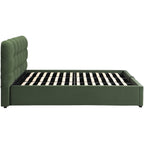 Lola - Lit Coffre Adulte 180x200 cm avec Sommier et Tête de Lit Capitonnée en Velours - Vert Kaki