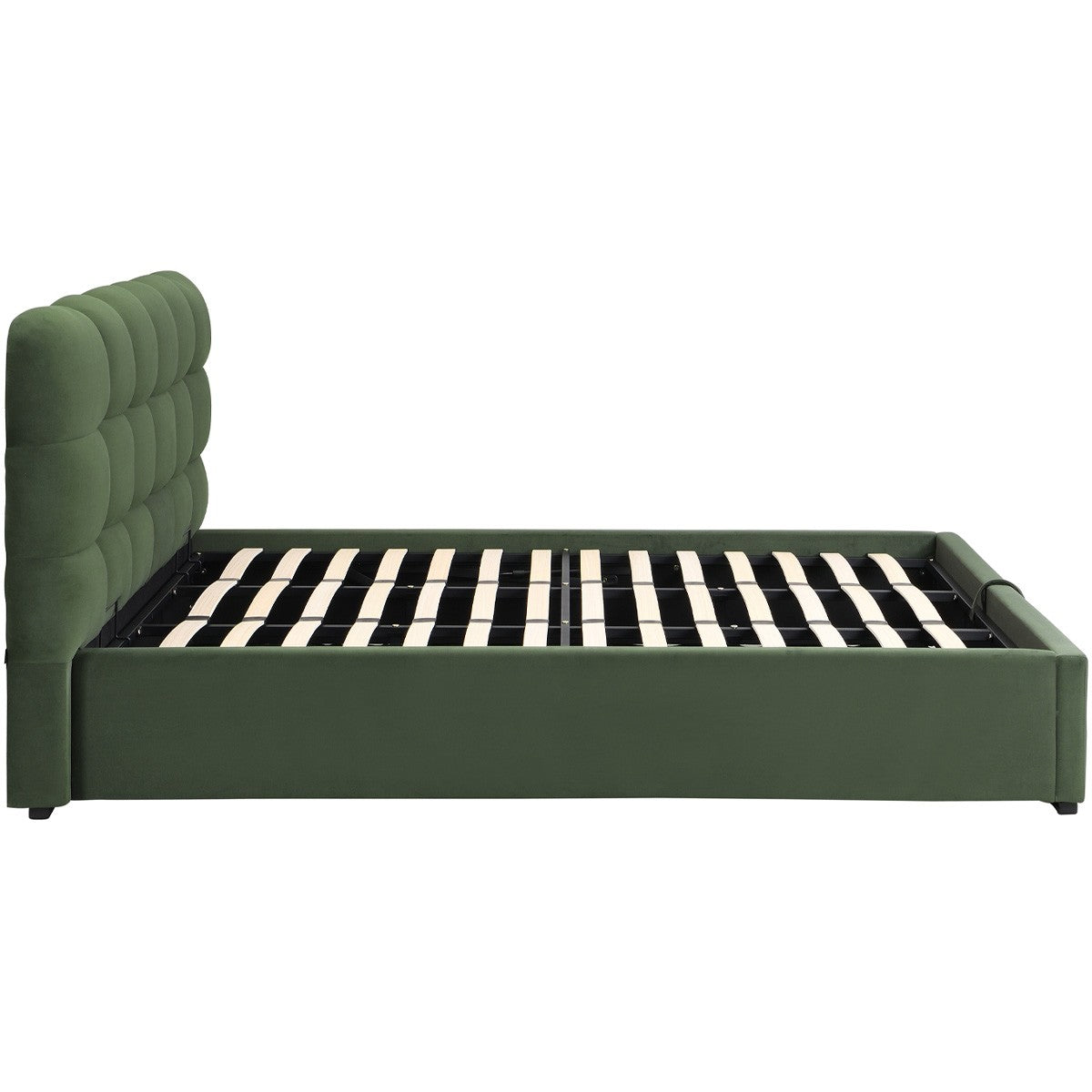 Lola - Lit Coffre Adulte 180x200 cm avec Sommier et Tête de Lit Capitonnée en Velours - Vert Kaki