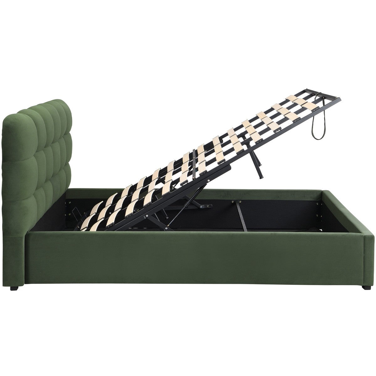 Lola - Lit Coffre Adulte 180x200 cm avec Sommier et Tête de Lit Capitonnée en Velours - Vert Kaki