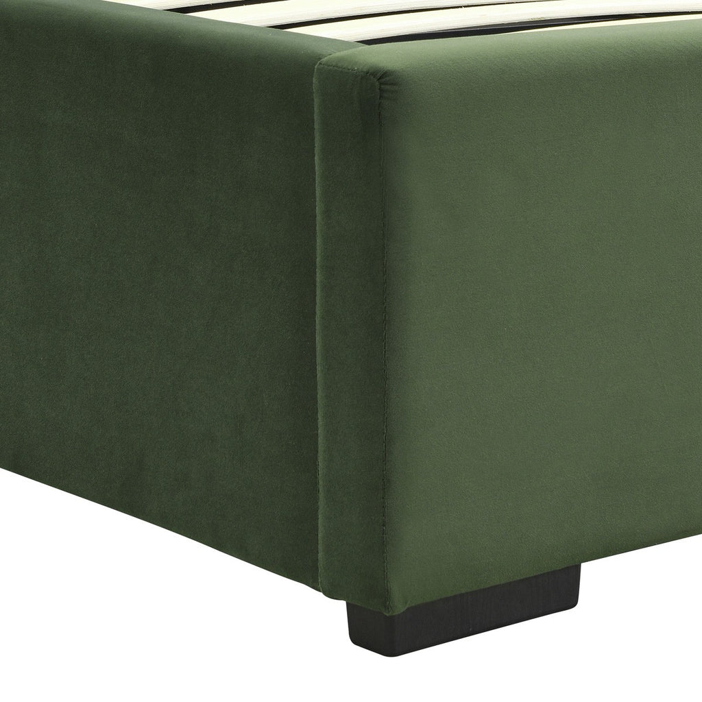 Lola - Lit Coffre Adulte 180x200 cm avec Sommier et Tête de Lit Capitonnée en Velours - Vert Kaki