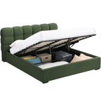 Lola - Lit Coffre Adulte 180x200 cm avec Sommier et Tête de Lit Capitonnée en Velours - Vert Kaki