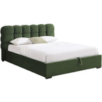 Lola - Lit Coffre Adulte 180x200 cm avec Sommier et Tête de Lit Capitonnée en Velours - Vert Kaki