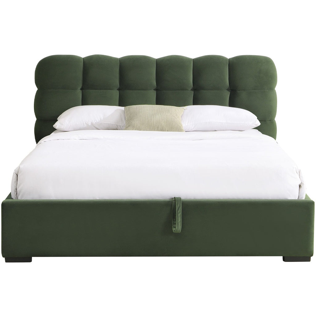 Lola - Lit Coffre Adulte 180x200 cm avec Sommier et Tête de Lit Capitonnée en Velours - Vert Kaki