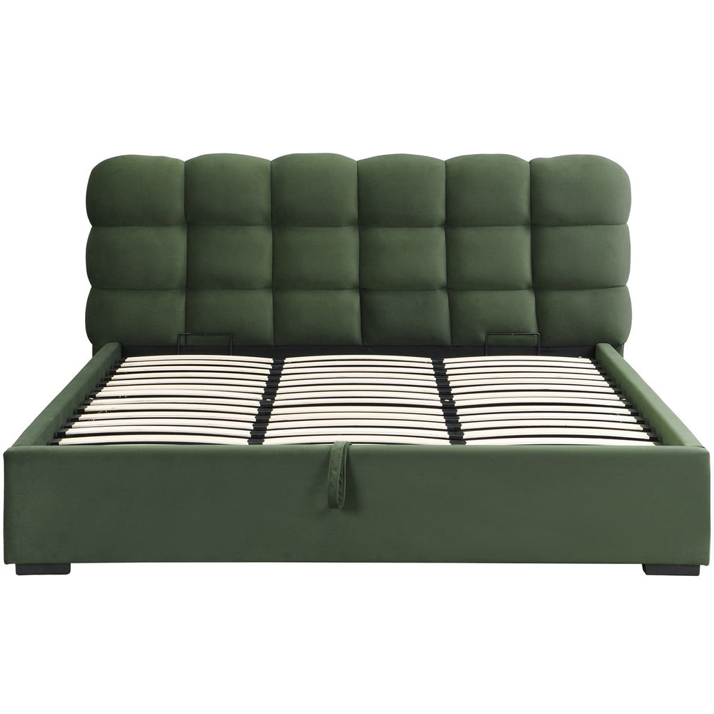Lola - Lit Coffre Adulte 180x200 cm avec Sommier et Tête de Lit Capitonnée en Velours - Vert Kaki
