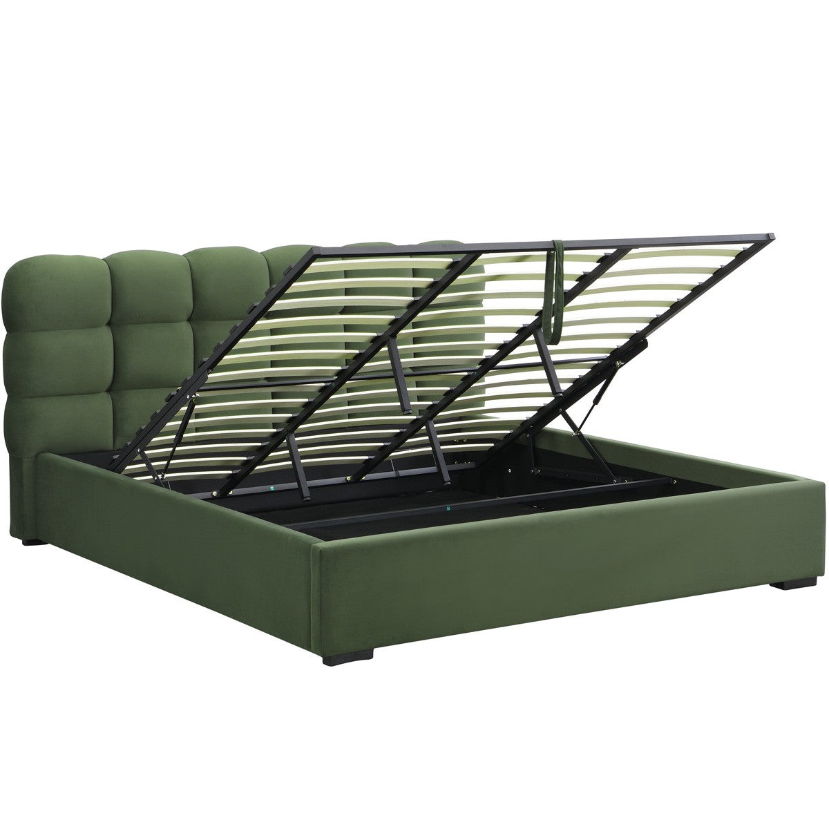 Lola - Lit Coffre Adulte 180x200 cm avec Sommier et Tête de Lit Capitonnée en Velours - Vert Kaki