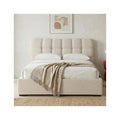 Lola - Lit Coffre Adulte 180x200 cm avec Sommier et Tête de Lit Capitonnée en Tissu Bouclé - Beige