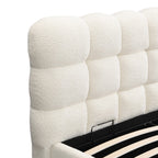 Lola - Lit Coffre Adulte 180x200 cm avec Sommier et Tête de Lit Capitonnée en Tissu Bouclé - Beige
