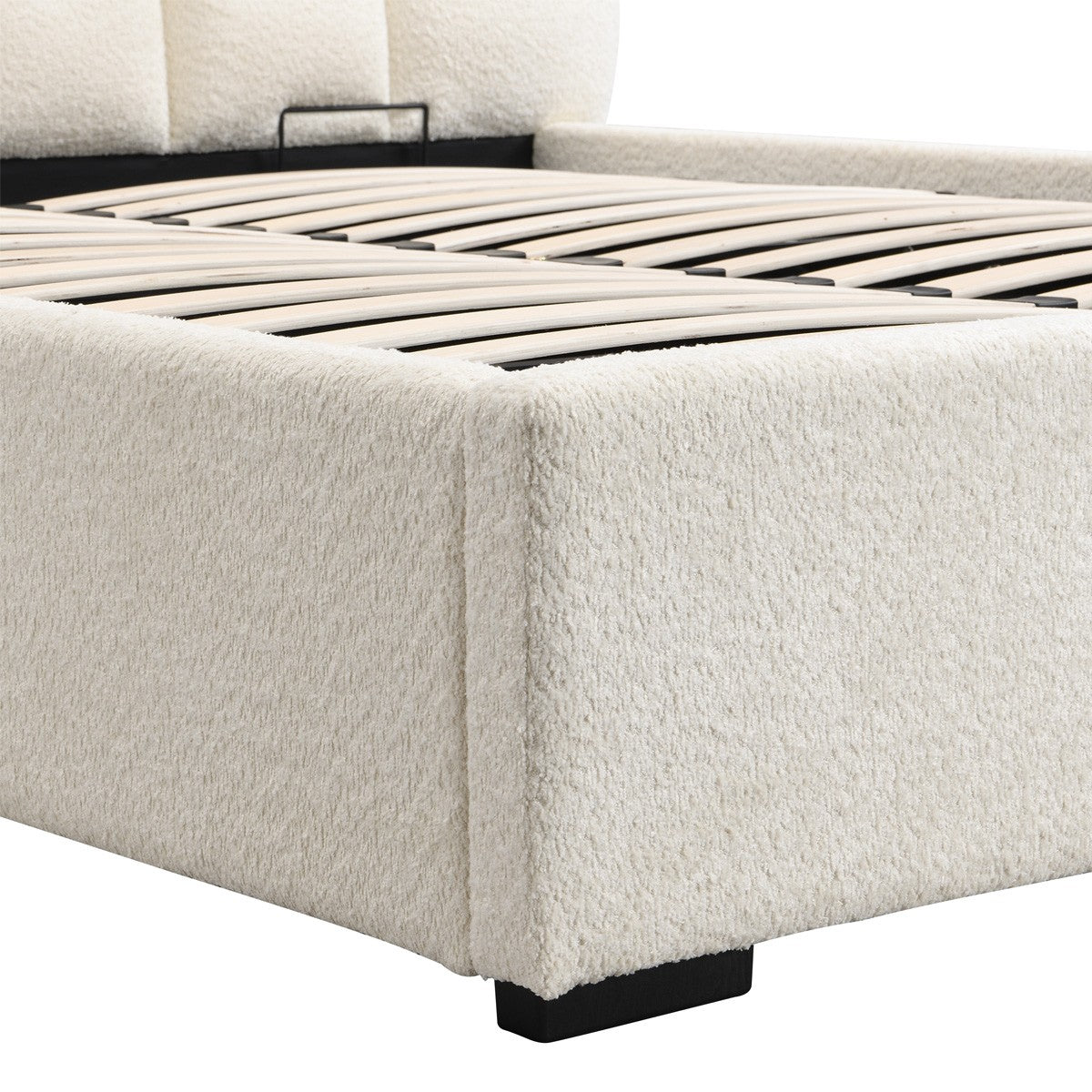 Lola - Lit Coffre Adulte 180x200 cm avec Sommier et Tête de Lit Capitonnée en Tissu Bouclé - Beige