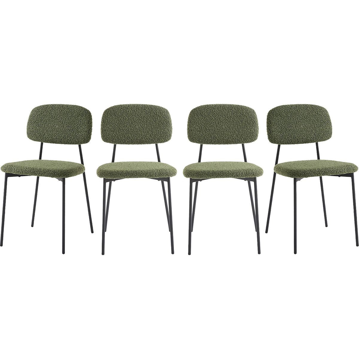 Lorie - Lot de 4 Chaises en Tissu Bouclé Kaki - Vert