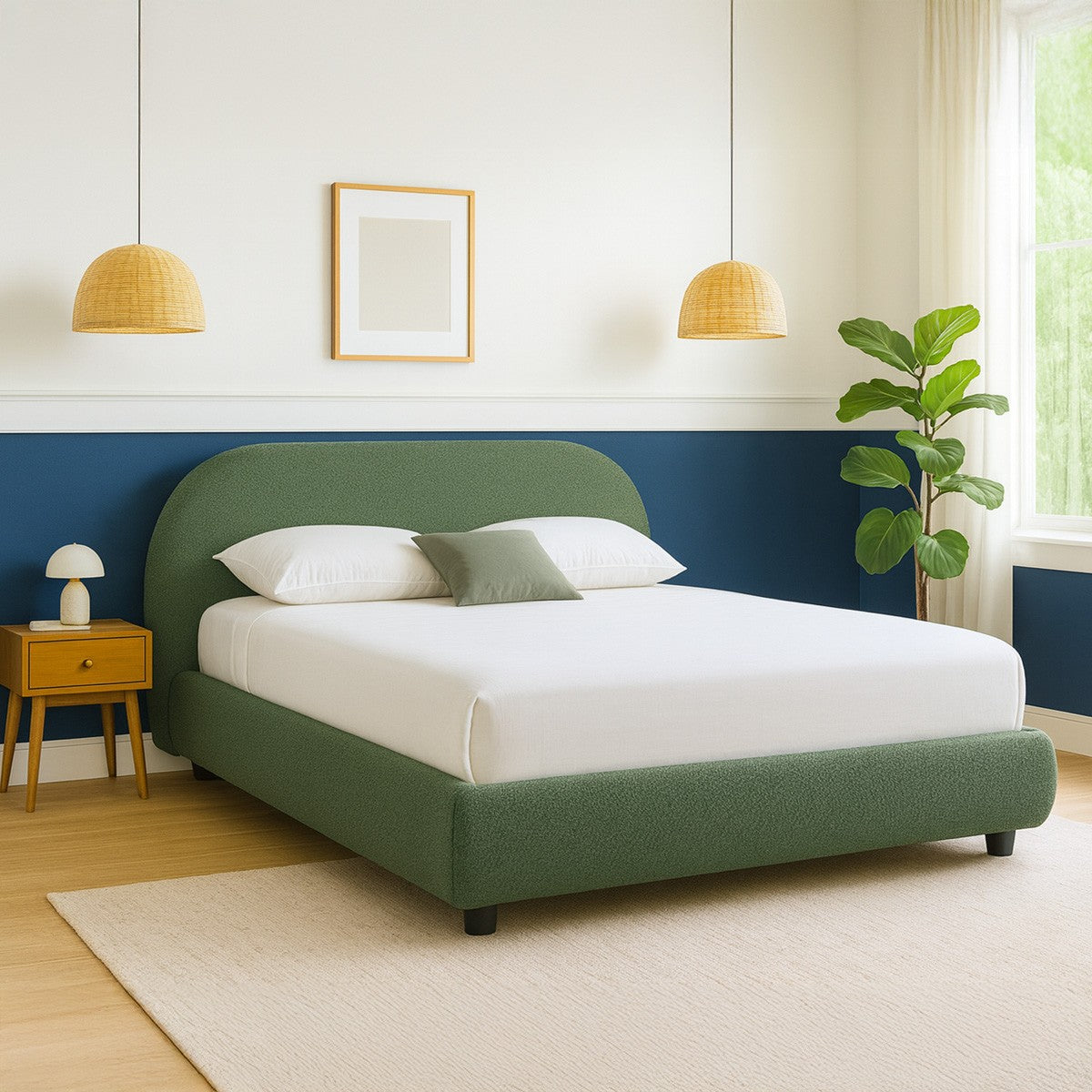Maddie – Doppelbett – Bouclé-Stoff – Khakigrün