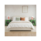 Maddie - Lit Adulte 140x190 cm avec Sommier et Tête de Lit Matelassée en Tissu Bouclé - Beige
