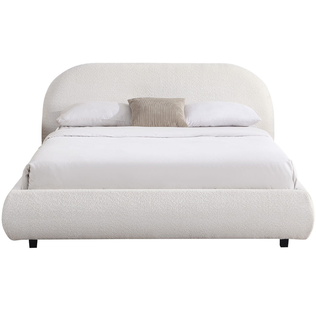 Maddie - Lit Adulte 140x190 cm avec Sommier et Tête de Lit Matelassée en Tissu Bouclé - Beige