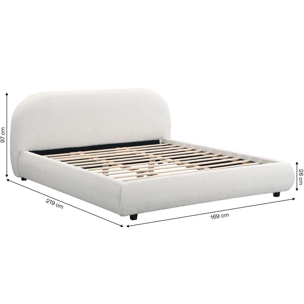 Maddie - Lit Adulte 140x190 cm avec Sommier et Tête de Lit Matelassée en Tissu Bouclé - Beige