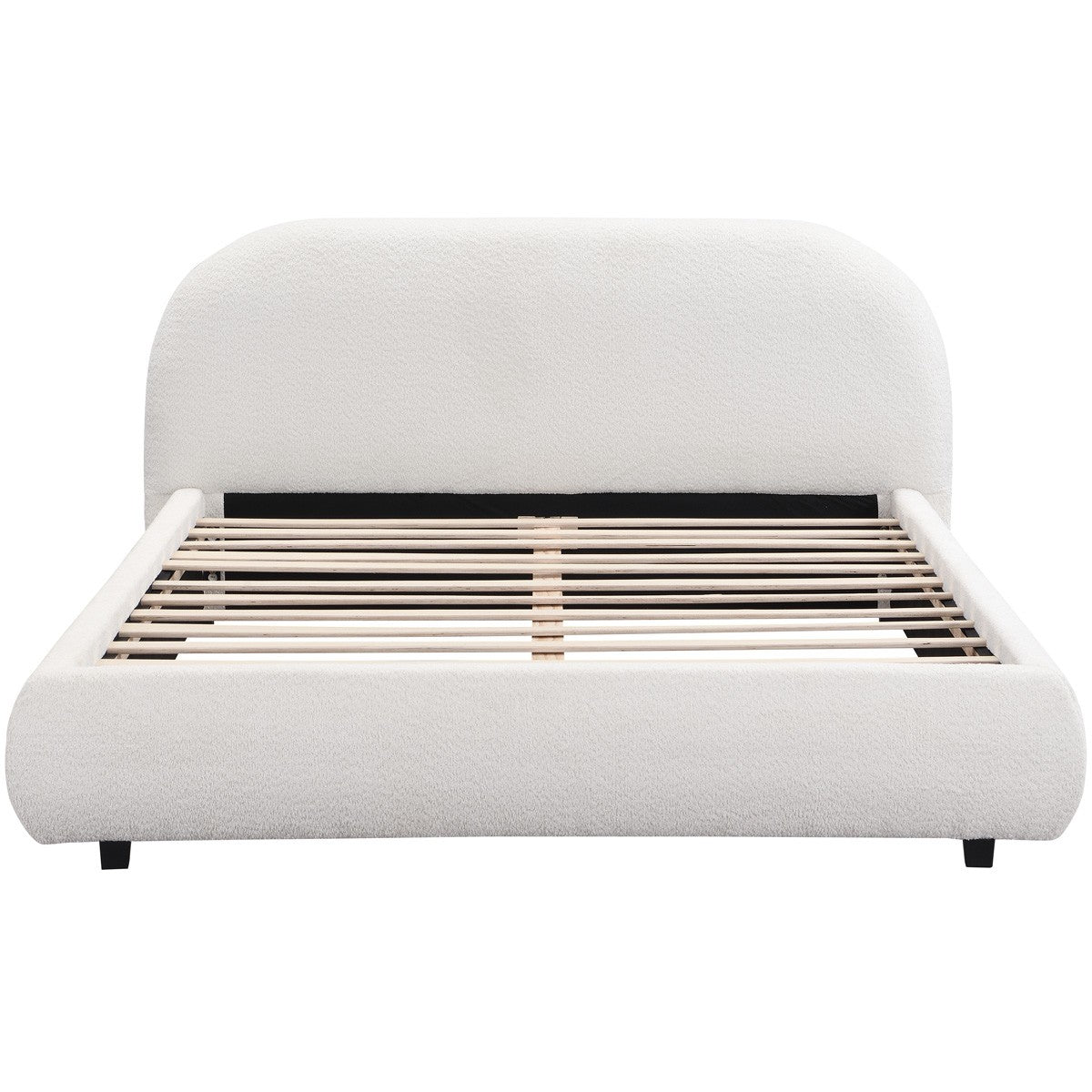 Maddie - Lit Adulte 140x190 cm avec Sommier et Tête de Lit Matelassée en Tissu Bouclé - Beige