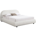 Maddie - Lit Adulte 140x190 cm avec Sommier et Tête de Lit Matelassée en Tissu Bouclé - Beige
