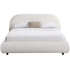Maddie - Lit Adulte 160x200 cm avec Sommier et Tête de Lit Matelassée en Tissu Bouclé - Beige