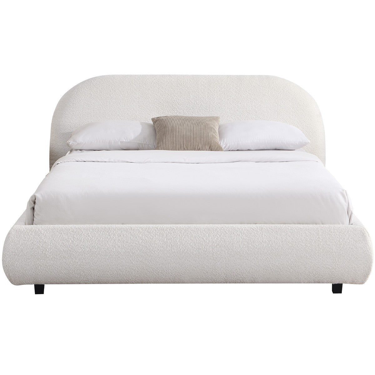 Maddie - Lit Adulte 160x200 cm avec Sommier et Tête de Lit Matelassée en Tissu Bouclé - Beige