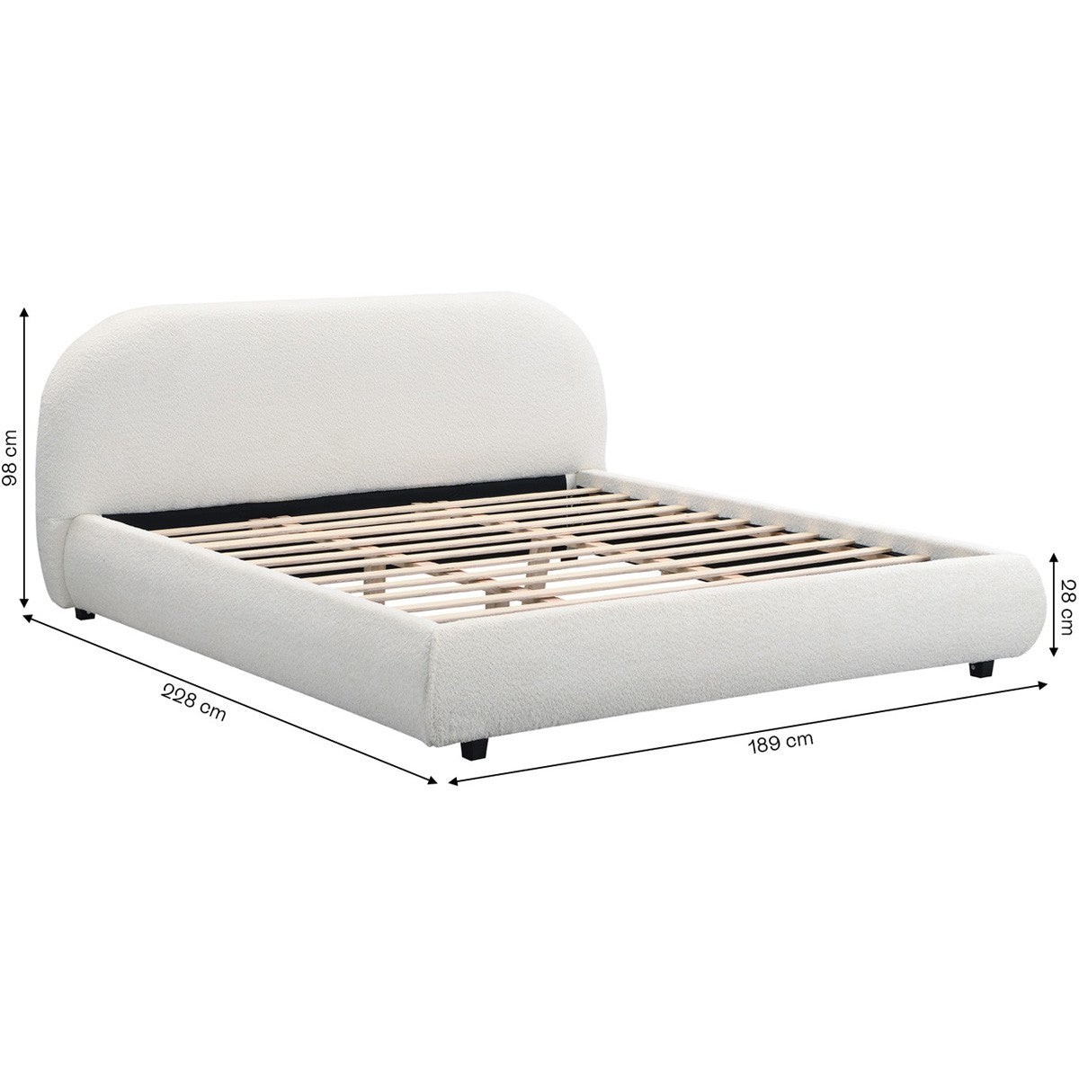 Maddie - Lit Adulte 160x200 cm avec Sommier et Tête de Lit Matelassée en Tissu Bouclé - Beige