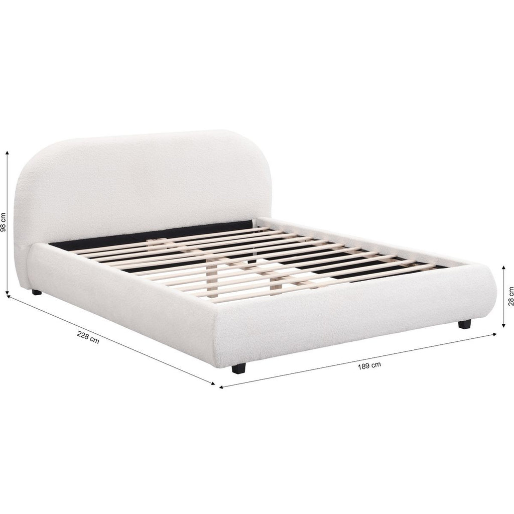 Maddie - Lit Adulte 160x200 cm avec Sommier et Tête de Lit Matelassée en Tissu Bouclé - Beige