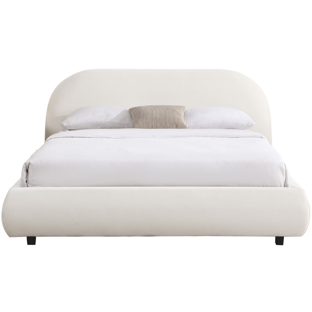 Maddie - Lit Adulte 160x200 cm avec Sommier et Tête de Lit Matelassée en Velours - Beige
