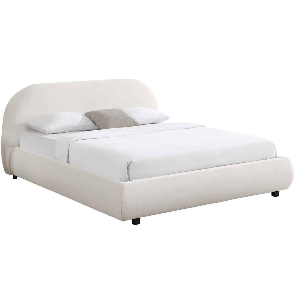 Maddie - Lit Adulte 160x200 cm avec Sommier et Tête de Lit Matelassée en Velours - Beige