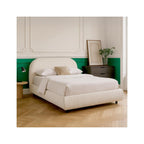 Maddie - Lit Adulte 180x200 cm avec Sommier et Tête de Lit Matelassée en Tissu Bouclé - Beige