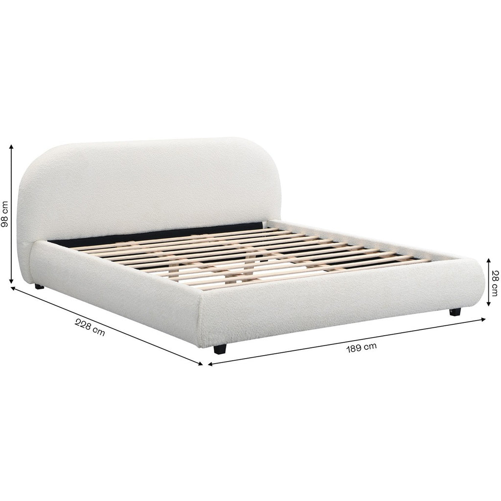 Maddie - Lit Adulte 180x200 cm avec Sommier et Tête de Lit Matelassée en Tissu Bouclé - Beige