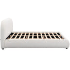 Maddie - Lit Adulte 180x200 cm avec Sommier et Tête de Lit Matelassée en Tissu Bouclé - Beige