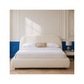Maddie - Lit Adulte 180x200 cm avec Sommier et Tête de Lit Matelassée en Velours - Beige