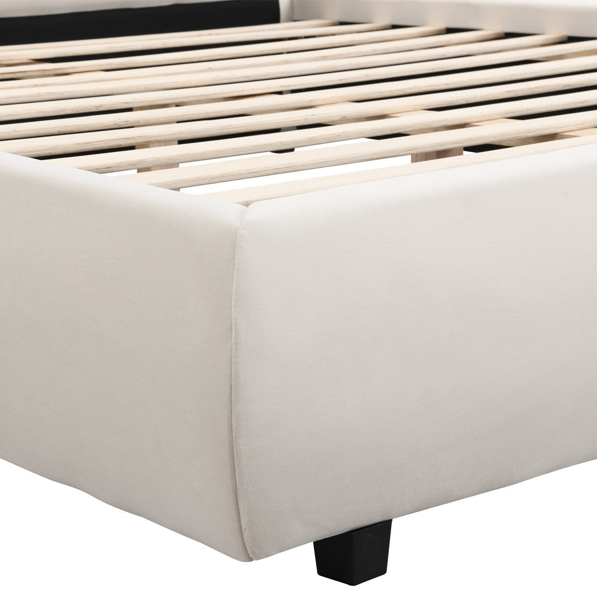 Maddie - Lit Adulte 180x200 cm avec Sommier et Tête de Lit Matelassée en Velours - Beige