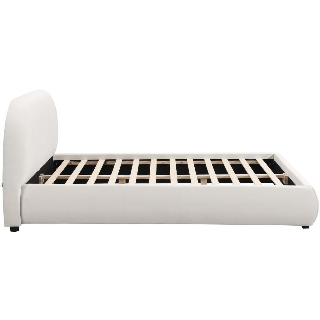 Maddie - Lit Adulte 180x200 cm avec Sommier et Tête de Lit Matelassée en Velours - Beige