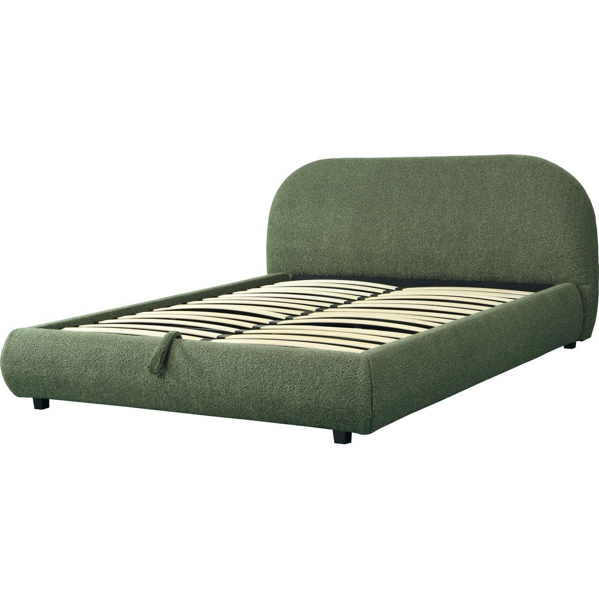 Madisson - Lit Coffre avec Tête de Lit Matelassée en Tissu Bouclé - Vert Kaki