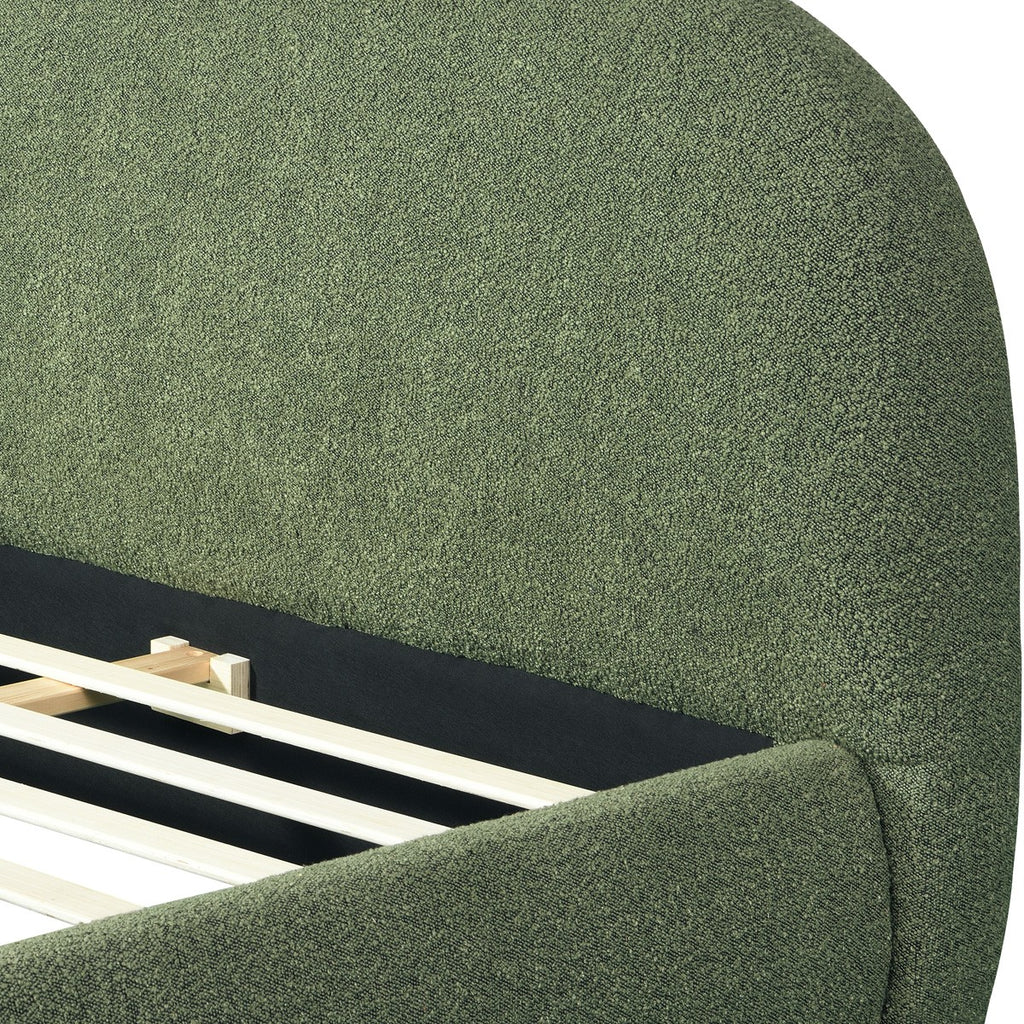 Madisson - Lit Coffre avec Tête de Lit Matelassée en Tissu Bouclé - Vert Kaki