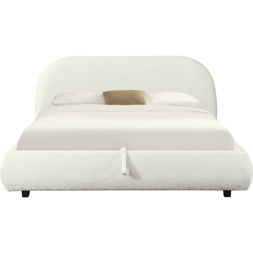 Madisson - Lit Coffre avec Tête de Lit Matelassée en Tissu Bouclé - Beige