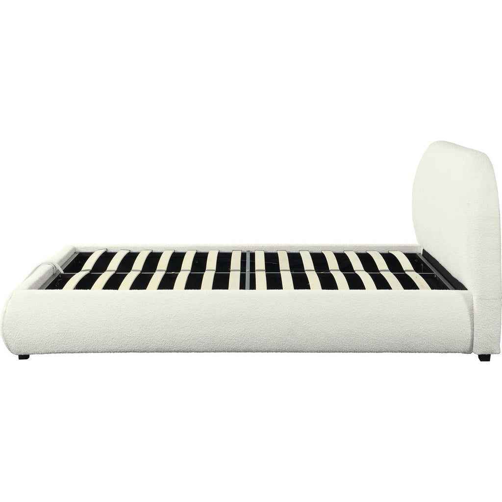 Madisson - Lit Coffre avec Tête de Lit Matelassée en Tissu Bouclé - Beige