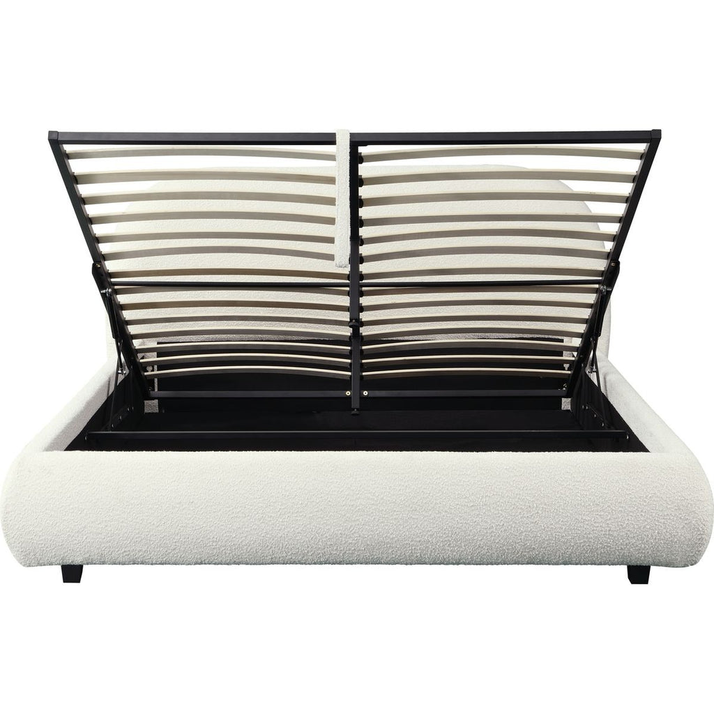 Madisson - Lit Coffre avec Tête de Lit Matelassée en Tissu Bouclé - Beige