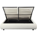 Madisson - Lit Coffre avec Tête de Lit Matelassée en Tissu Bouclé - Beige