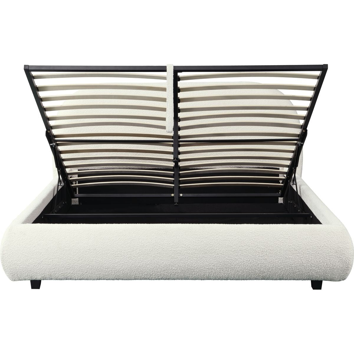 Madisson - Lit Coffre avec Tête de Lit Matelassée en Tissu Bouclé - Beige