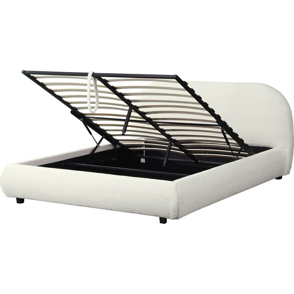 Madisson - Lit Coffre avec Tête de Lit Matelassée en Tissu Bouclé - Beige