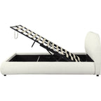 Madisson - Lit Coffre avec Tête de Lit Matelassée en Tissu Bouclé - Beige