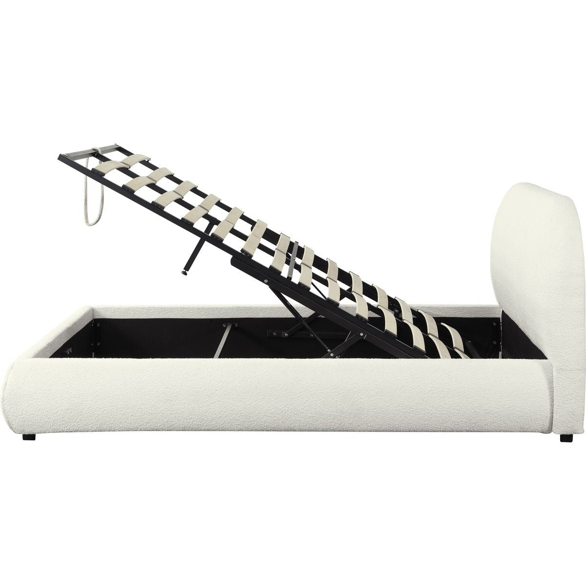 Madisson - Lit Coffre avec Tête de Lit Matelassée en Tissu Bouclé - Beige